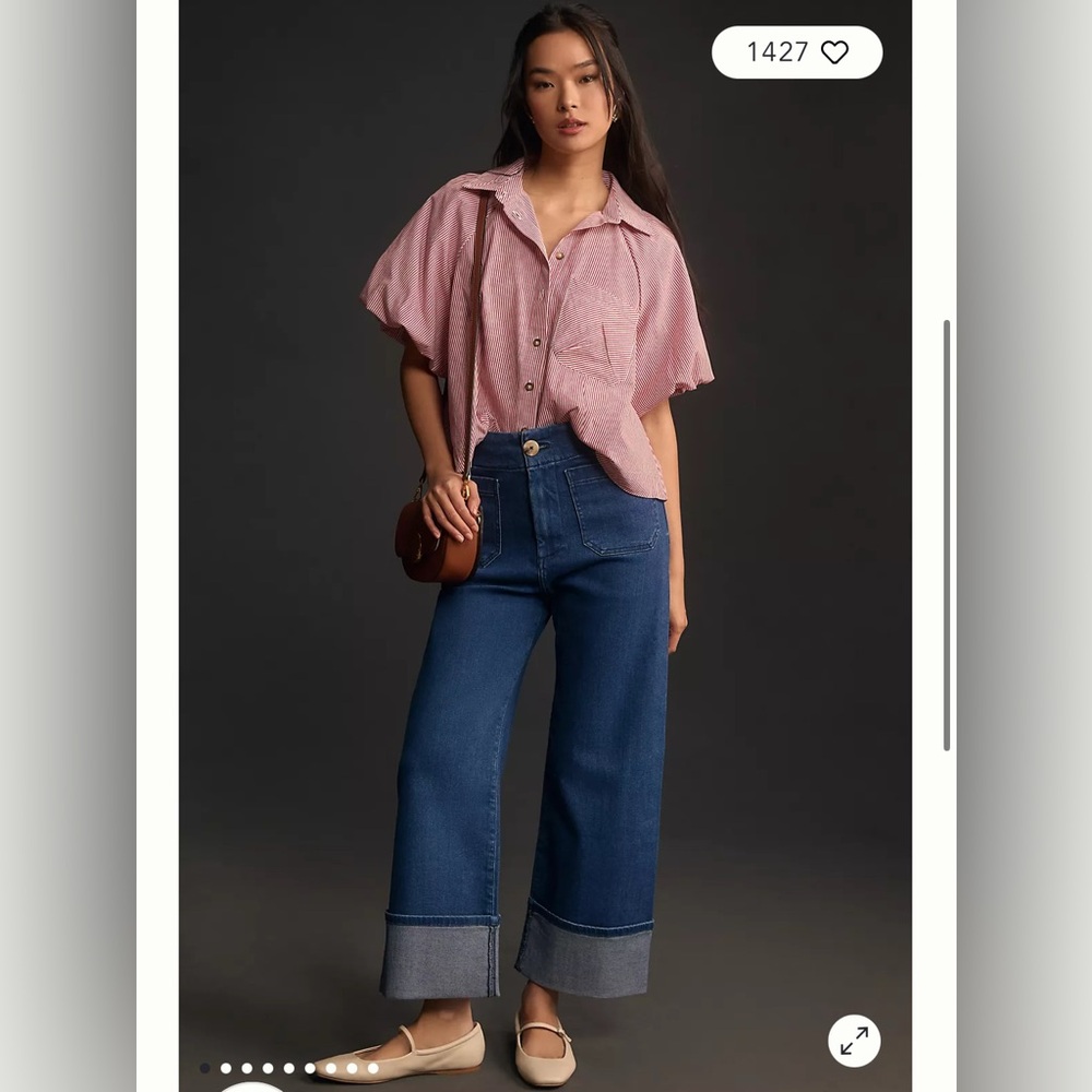 Maeve Dark Blue Wide-Leg Cuffed Jeans